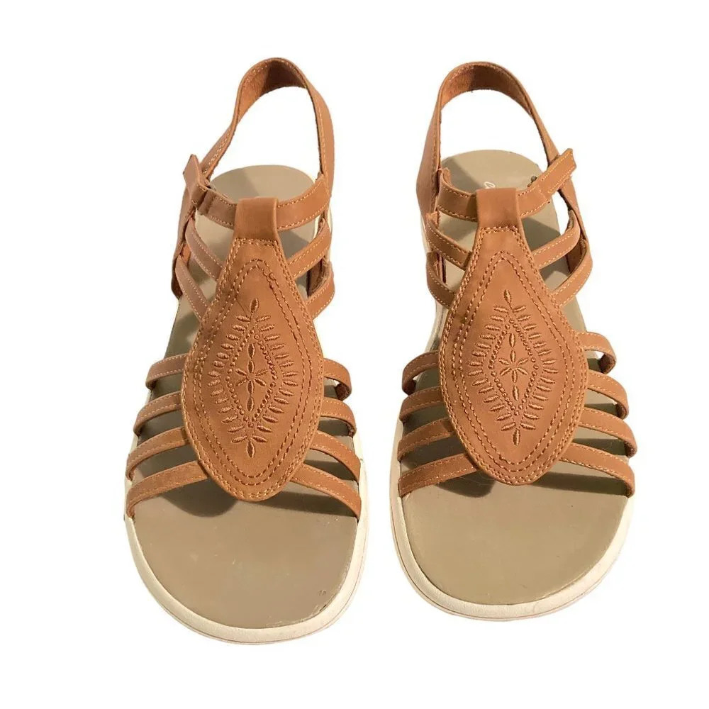 Easy Street Gemi Flat Tan Strappy Sandals, Size 10‎ Medium, New with Box - Picture 2 of 11
